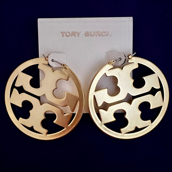 Tory Burch Authentic Miller Matte Gold Hoop Earrings - Picture 6 of 11